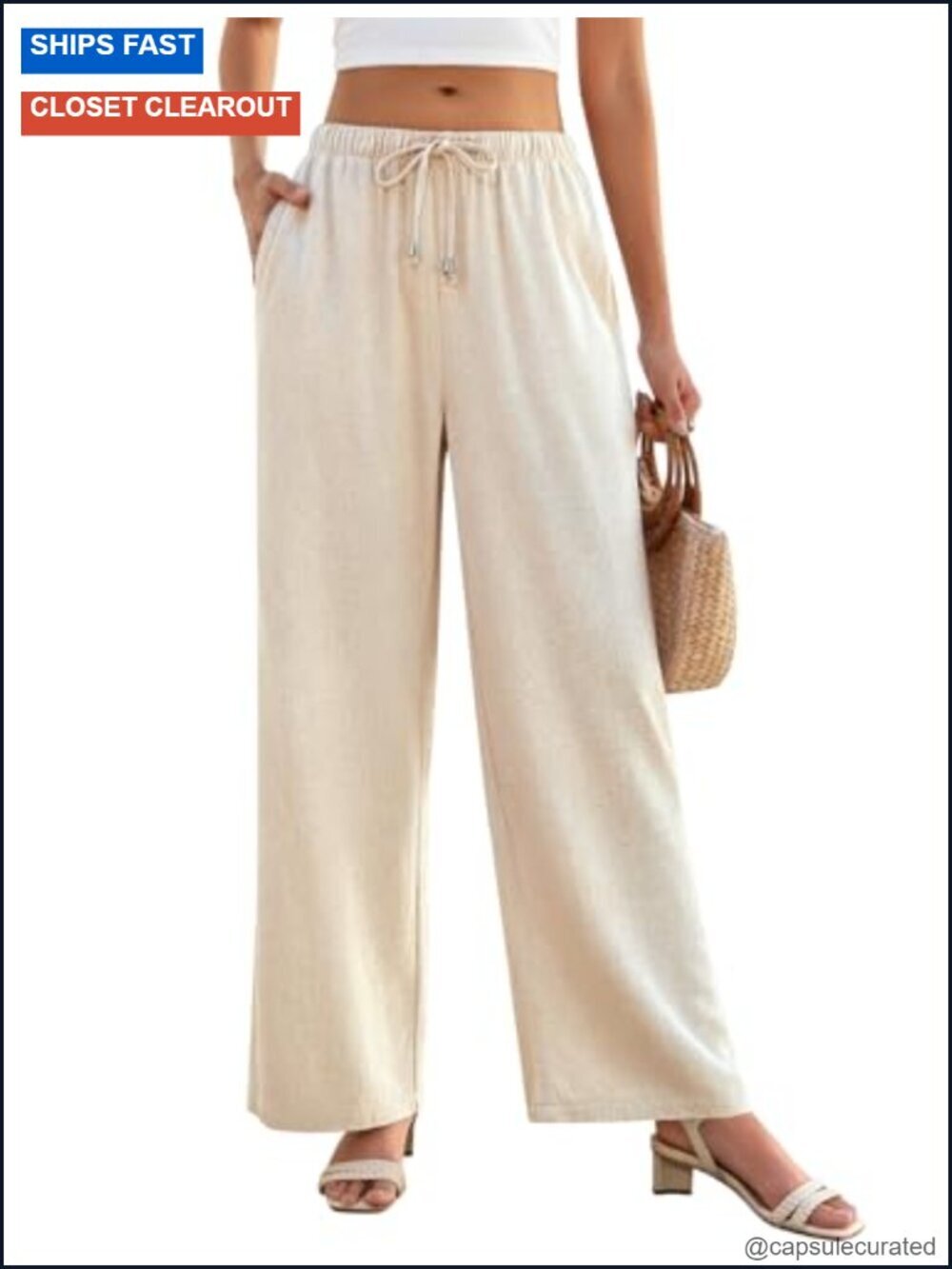 Linen Pants Women Flowy Palazzo High Waist Wide Leg Trousers Summer Beach